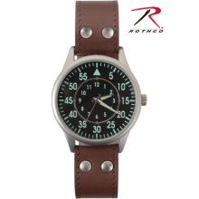 Military Style Watch with Leather Strap