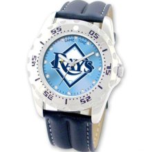 MLB Watches - Men's Stainless Steel Tampa Bay Rays Watch and Leather Band