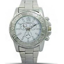 Montres Carlo Mens Quartz White Dial Chronograph Style Stainless ...