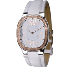 Morellato Capri Sz6012 Women's Analog Quartz Steel Watch, Pink Steel Bezel With Swarovski Crystals, White Guilloche Pattern Dial And White Leather Strap