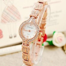 Mosaic Rhinestone Slim Brecelet Strap Quartz Woman Watch Brown Dial