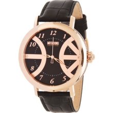 Moschino Black Leather Strap Analog Rose Gold Plated Designer Dress Watch Mw0240