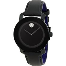 Movado Bold Swarovski Crystal Black Dial Grey Leather Ladies Watch 3600138