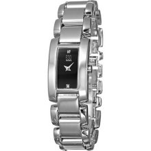 Movado Esq $295 Womens Silver-tone Swiss Watch, Blk Dial, Diamonds 07101295