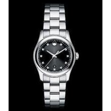 Movado Swiss Watch 0606497 Diamond Ladies Black Sportivo Full Movado Warranty