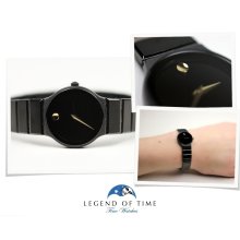 Movado Watch Black Museum Dial with Gold Accent and Hands Black Steel Bracelet