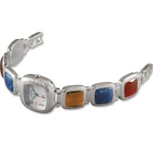 Multi-Gem Link-Bracelet Watch