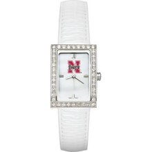 Nebraska Cornhuskers Women's Allure Watch with White Leather Strap