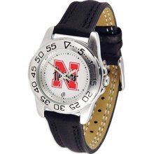 Nebraska Cornhuskers Women's Leather Band Athletic Watch