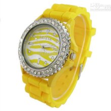 New Arrival 100% Silicone Fashion Zebra Geneva Diamond Watch Quartz