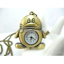 New Cartoon Penguin Design Pocket Watch Necklace Sweater Necklace Je