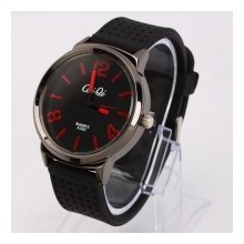 New Charming Pointer Round Steel Case Silicone Band Quartz Wrist Watch Red