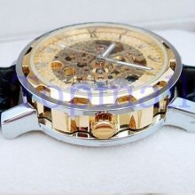 New Classic Men Hand-Wind Leather Strap Skeleton Mechanical Wrist Wat