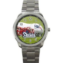 New England Patriots Unisex Silver-Tone Sports Metal Watch 08