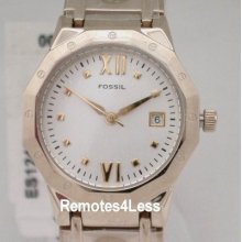 New FOSSIL Matte Gold Tone Date Stainless Steel Ladies Dress Watch $8