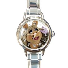 NEW* HOT MISS PIGGY THE MUPPETS Round Italian Charm Watch - Metal - Silver