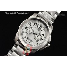 New Kdy White Dial Calibre De Silver Luxury Ss Steel Roman Mens Auto