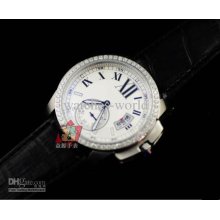 New Kdy White Dial Calibre De Silver Diamond Luxury Leather Belt Wom