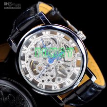 New Men's Black Leather Band Luxury Mechanical Automatic Watch Fashi