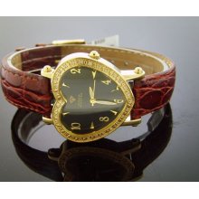 New! Swiss Aqua Master Yellow Gold Case Lady Heart 0.50 Ct Diamond Black Watch