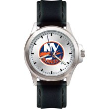 New York Islanders Silver Tone Leather Watch - Isl137 - Men