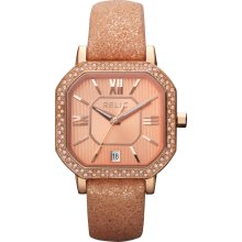 Newrelic By Fossil Auburn Rose Gold Stainless Women's Pink Glitz Watch Zr34181