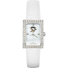 NHL Pittsburgh Penguins Ladies Fashion Watch with White Leather S ...