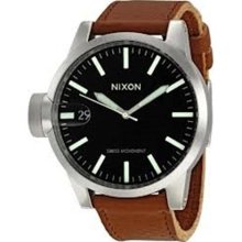 Nixon Chronicle Black Dial Brown Leather Strap Mens Watch A127103 ...