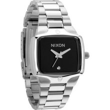 Nixon Small Player Watch Black Face, Steel Case & Strap With A Diamond In Face