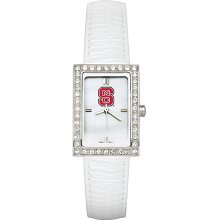 North Carolina State University Watch with White Leather Strap and CZ Accents