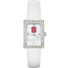 North Carolina State Wolfpack Ladies Allure Watch White Leather Strap LogoArt