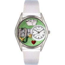 Nurse Green White Leather And Silvertone Watch #S0610031