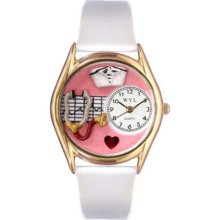 Nurse Red Colorful Face White Italian Leather Band And Goldtone Watch C0610030