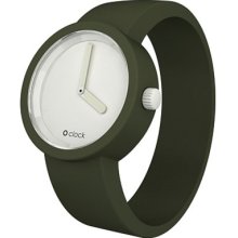 O Clock Unisex Original White Face Watch Ocw13-M (Medium) With Olive Hypoallergenic Silicon Rubber Watch Strap