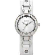 Oasis Ladies B1094 Round Silver & White Strap Designer Watch