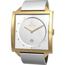 Obaku Harmony Unisex Ultra Slim Stainless Watch - White Leather Strap - White Dial - V116UGIRW