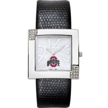 Ohio State Buckeyes Chrome Ladies Glamour Watch Leather Strap LogoArt