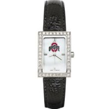 OHIO STATE UNIV LADIES ALLURE WATCH BLACK LEATHER STRAP