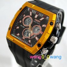 Ohsen 2 Time Zone Mens Digital Analog Date Chronograph Stop Sport Watches