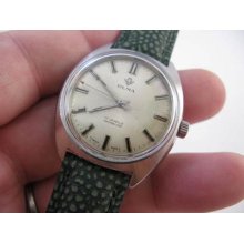 Olma,60's,17j Manual Wind,round,green Stingray Leather Mens Watch 1135,lk