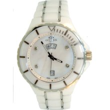 Oniss ON8015-MDD White Men's Swiss Quartz Stainless Steel Ceramic Watc