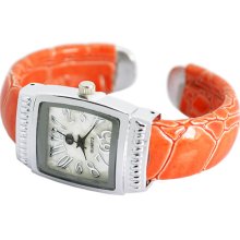 Orange Crocodile Silicone Watchband Square Quartz Unisex Lady Wrist Watch Analog