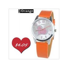 Orange Trendy Quartz Wrist Watch with Leatherette Strap