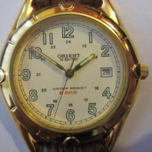 Orient Sp Men's Watch Quartz Stainless S Gold Brown Leather Original Japan