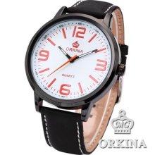 Orkina Mens Leather Band Fashion Sport Quartz Casual Analog Gift Wrist Watch