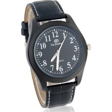 Os.Danon Stylish Men's Crystal Decorated Watch with PU Leather Strap (Black)