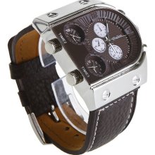 Oulm Mens Sports Quartz Dial Leather Wrist Watch Multi-Time Zones 3