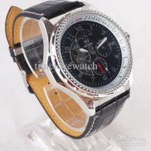 Packed Lot 4pcs Men Black Dial Leather Band Silvery Case Automatic M