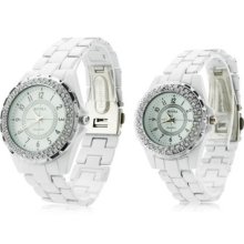 Pair Of Fashionable Metal Analog Quartz Wrist Watch White Couple Watches