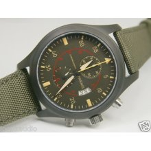 Parnis Pi100 Pvd 48mm To Crown Green Dial Top Gun Pilot Quartz Chrono Watch